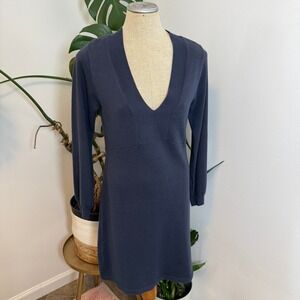 Carve Designs Sweater Dress Womens Medium Navy Blue Merino Wool V-Neck Knit